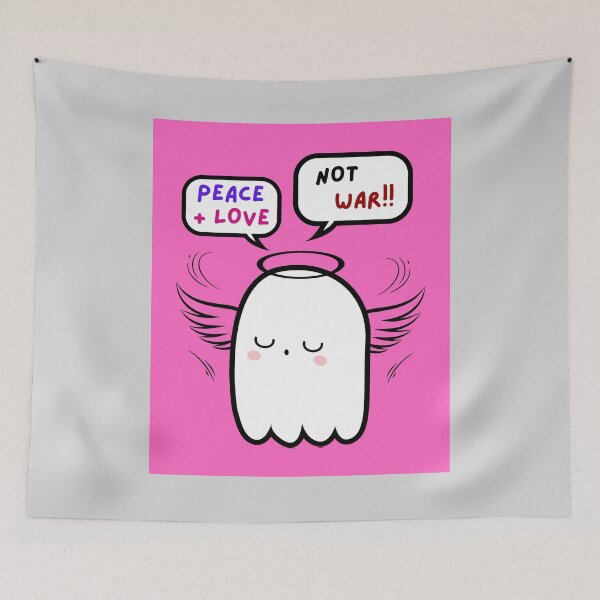 Item preview, Peace + Love, Not War!! Angel Ghost, Halo, Wings, Pink Orange Background  designed and sold by AASparksDesigns.
