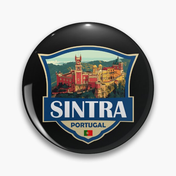 Item preview, Sintra Portugal Pena Palace Illustration Retro Badge designed and sold by KrisSidDesigns.