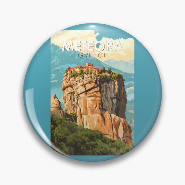 Item preview, Meteora Greece Illustration Travel Art Vintage designed and sold by KrisSidDesigns.