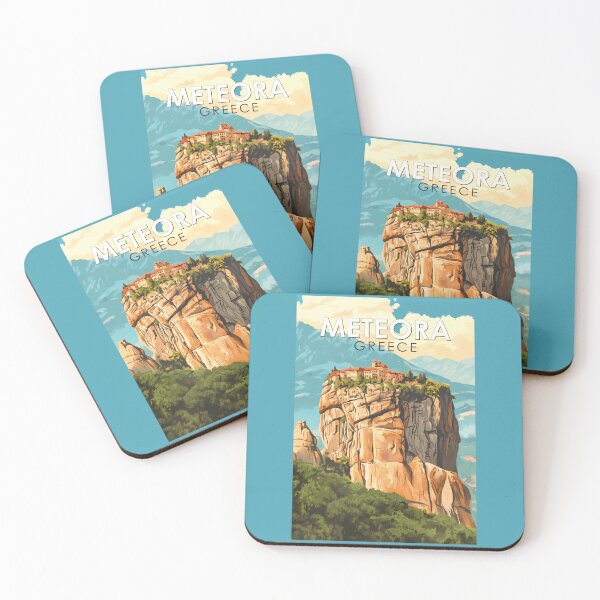 Item preview, Meteora Greece Illustration Travel Art Vintage designed and sold by KrisSidDesigns.
