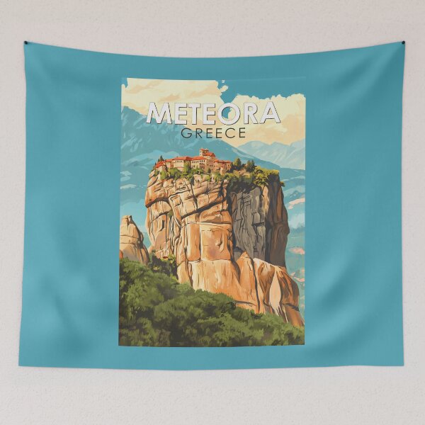 Item preview, Meteora Greece Illustration Travel Art Vintage designed and sold by KrisSidDesigns.