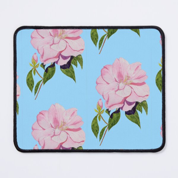 Item preview, Pink camellia with a blue background watercolour painting. designed and sold by esvb.