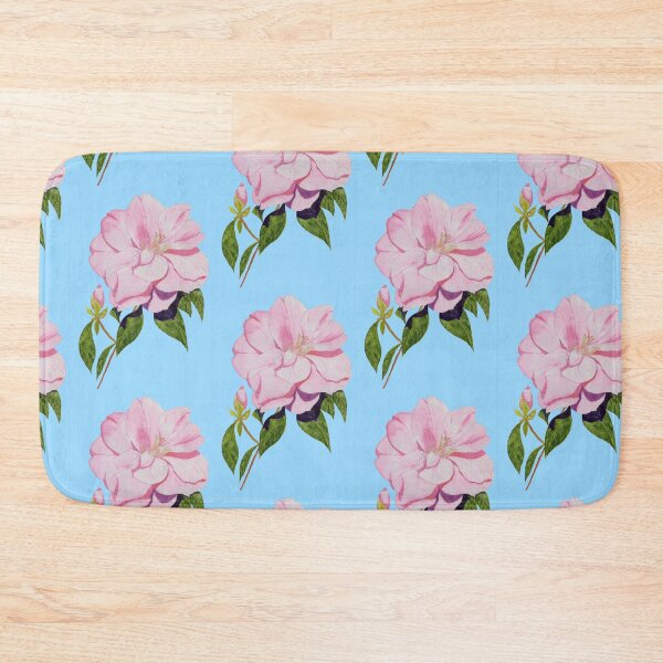 Item preview, Pink camellia with a blue background watercolour painting.  designed and sold by esvb.