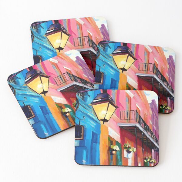 Item preview, New Orleans Vibrant Architecture - A Lively Street Scene with Blue and Pink Facades designed and sold by OlfactoART Studio.