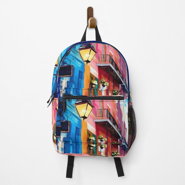 Item preview, New Orleans Vibrant Architecture - A Lively Street Scene with Blue and Pink Facades designed and sold by OlfactoART Studio.
