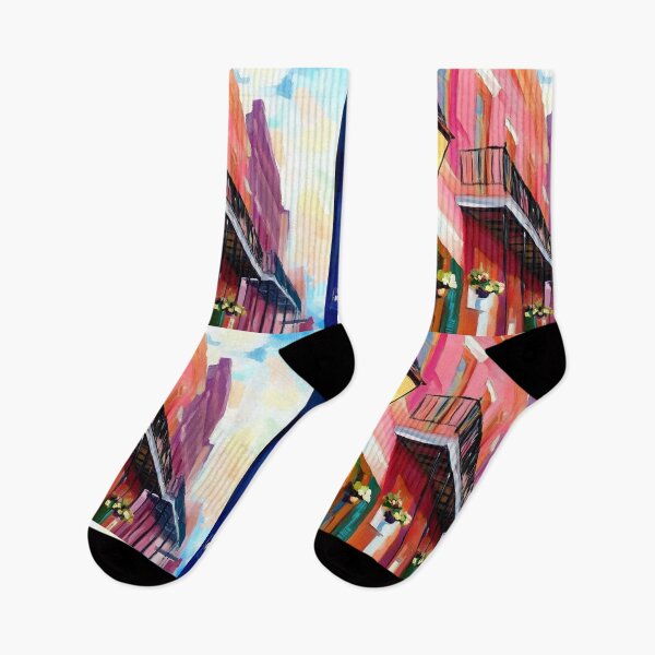 Item preview, New Orleans Vibrant Architecture - A Lively Street Scene with Blue and Pink Facades designed and sold by OlfactoART Studio.