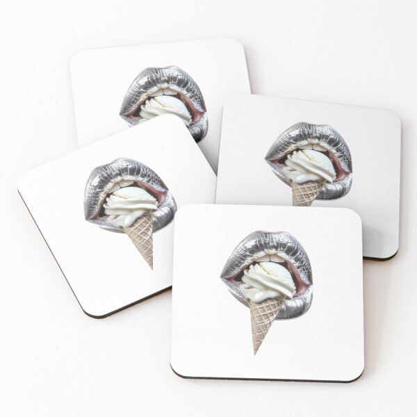 Item preview, Silver Lips, Ice Cream Bite, Surreal Art, Sweet Indulgence, Unique Design, Food Fusion, Glossy Texture, Modern Pop designed and sold by MOONE FLOWER.