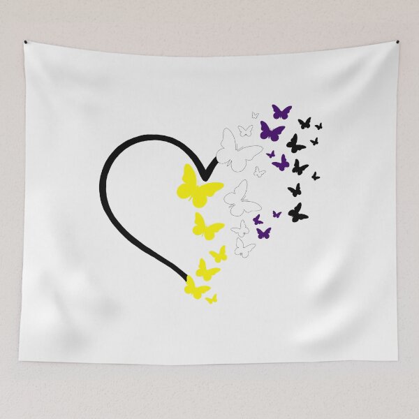 Item preview, Non-binary Pride Heart and Butterflies  designed and sold by QueenS-Gallery.