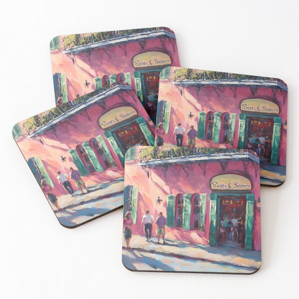 Item preview, Saints and Sinners - A Lively New Orleans Bar and Vivid Street with Vibrant Pink and Teal Charm Generated AI Art designed and sold by OlfactoART Studio.