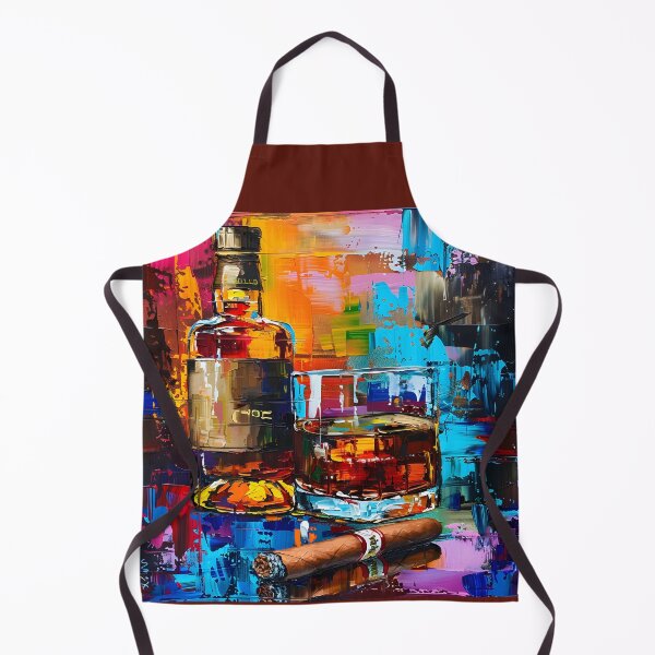 Item preview, Lively Indulgence - Whisky Bottle, Glass, and Cigar Against a Colorful Artistic Backdrop designed and sold by OlfactoART Studio.