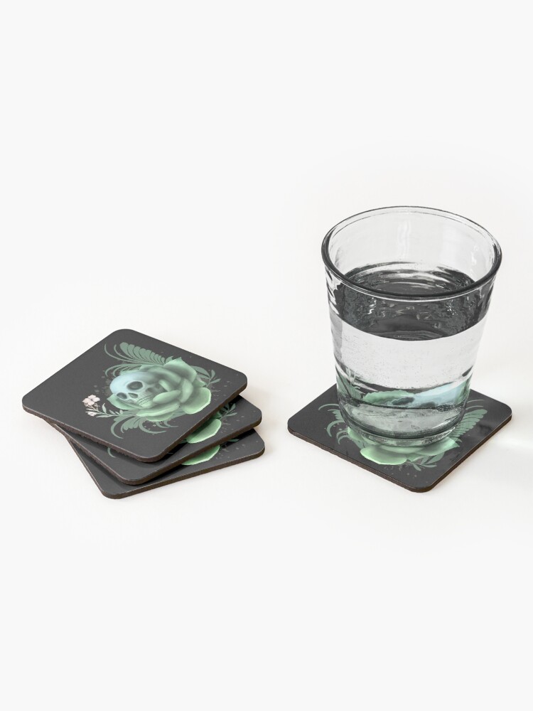 succulent skull dark coasters