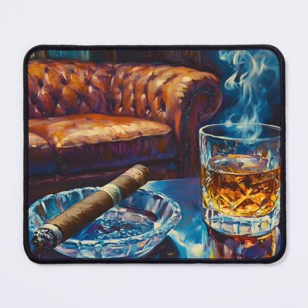 Item preview, Cozy Cigar Lounge - Plush Leather Sofa, Whiskey Glass, and Swirling Smoke in Warm Lighting designed and sold by OlfactoART Studio.