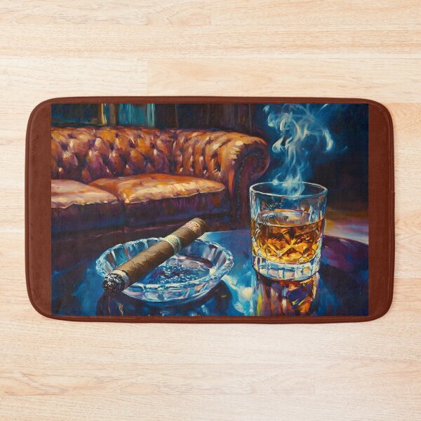 Item preview, Cozy Cigar Lounge - Plush Leather Sofa, Whiskey Glass, and Swirling Smoke in Warm Lighting designed and sold by OlfactoART Studio.