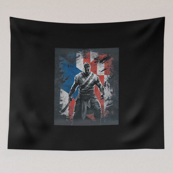 Item preview, Fierce Warrior with Machete | Dark Battle Art with Grunge Flag designed and sold by love3617.