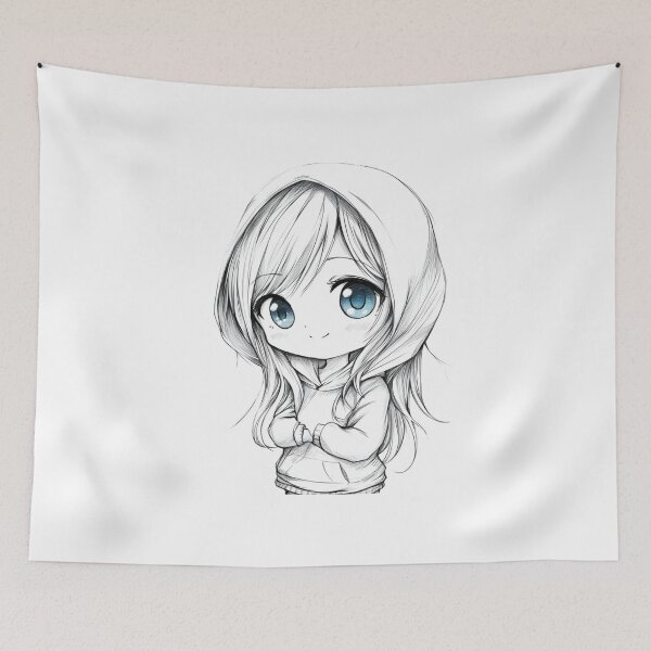 Aperçu de l'œuvre Fille Chibi Anime Heureuse – Esthétique Mignonne et Kawaii créée et vendue par InkDreamMotion.