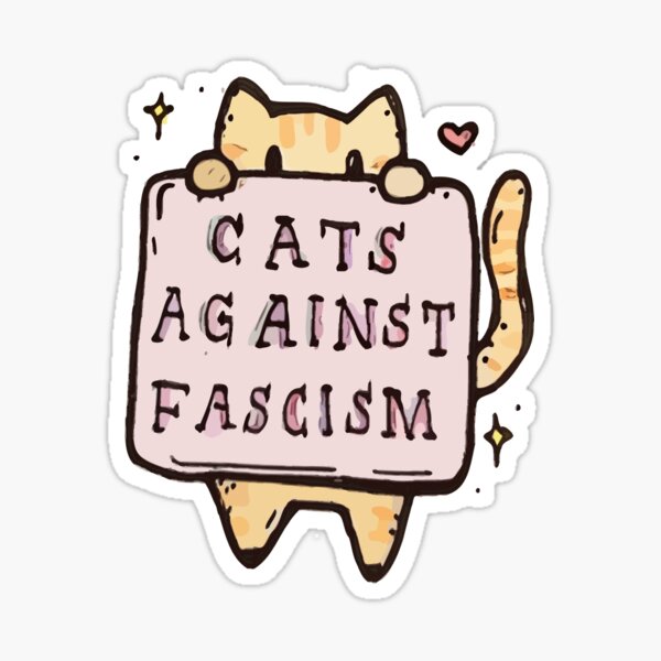 Vista previa del artículo con la obra «Gatos contra el fascismo», diseñado y vendido por Sarah Walker.
