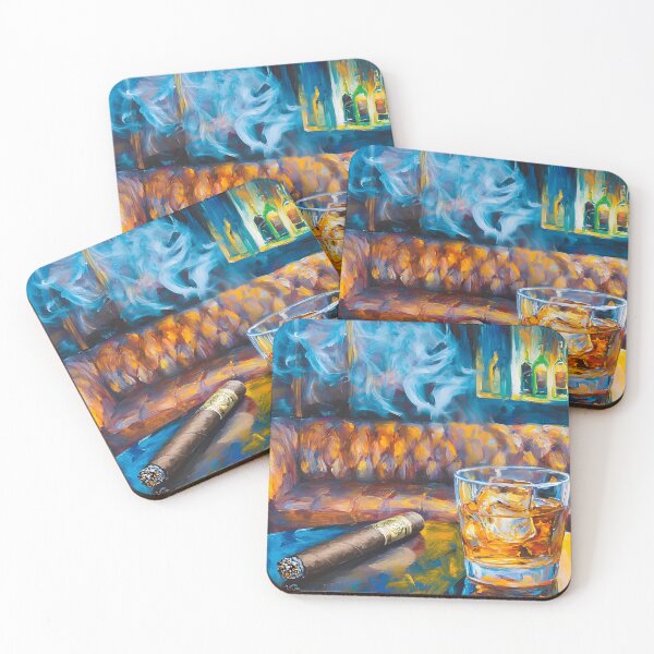 Item preview, Luxe Abstract Art Relaxation - Cigar Lounge with Leather Sofa, Whiskey Glass, and Swirling Smoke designed and sold by OlfactoART Studio.