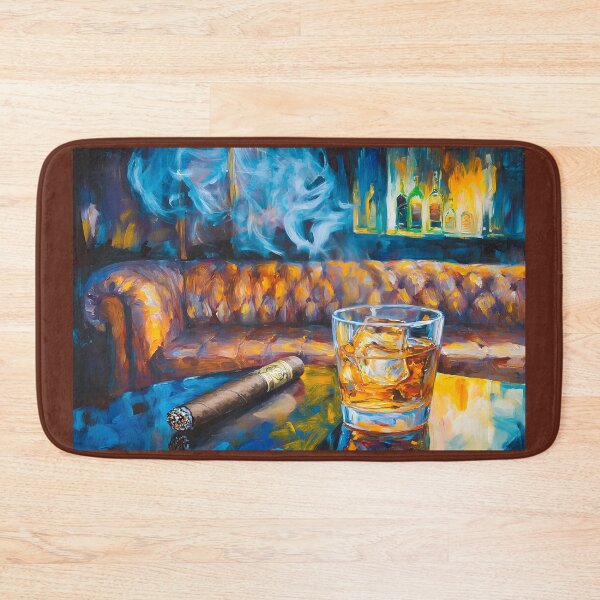 Item preview, Luxe Abstract Art Relaxation - Cigar Lounge with Leather Sofa, Whiskey Glass, and Swirling Smoke designed and sold by OlfactoART Studio.