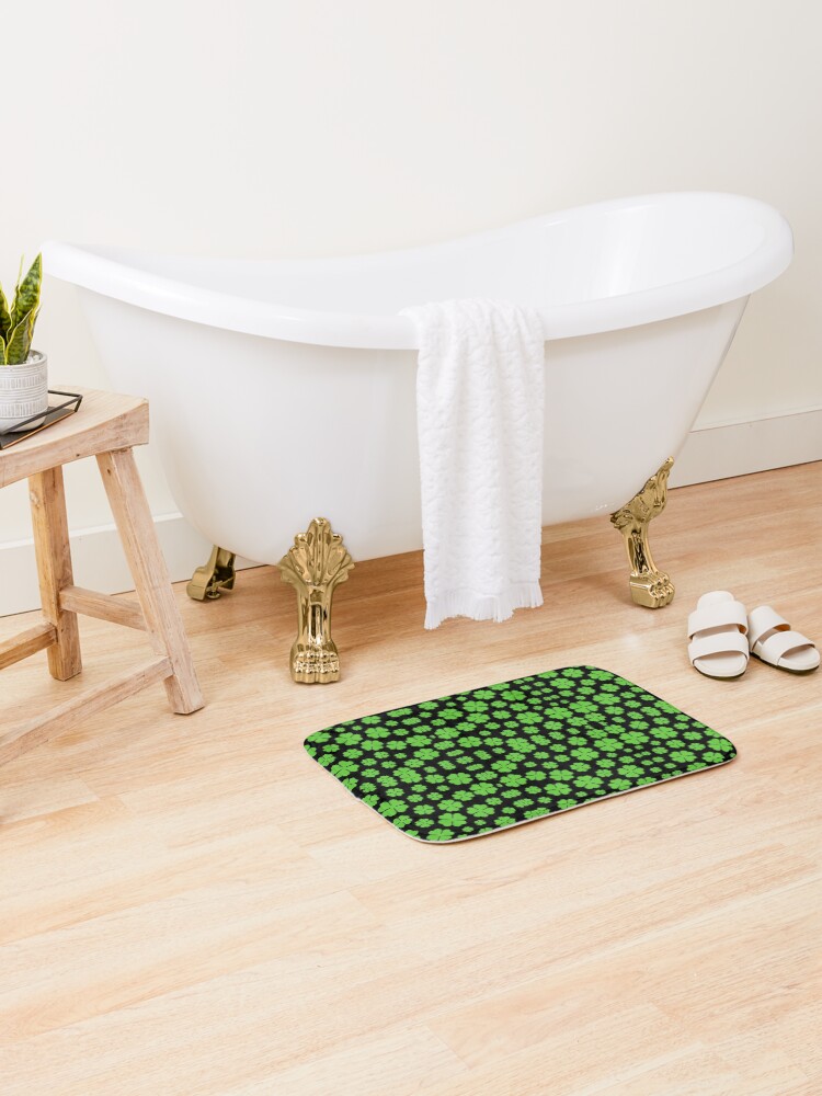 Thumbnail 2 of 6, Bath Mat, Repeating Shamrock Pattern St Patrick's Day Pattern designed and sold by FestivityFinds.