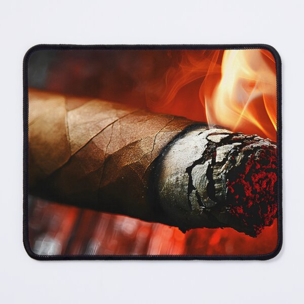 Item preview, Fiery Focus - Close-Up of Burning Cigar with Glowing Embers and Swirling Smoke designed and sold by OlfactoART Studio.