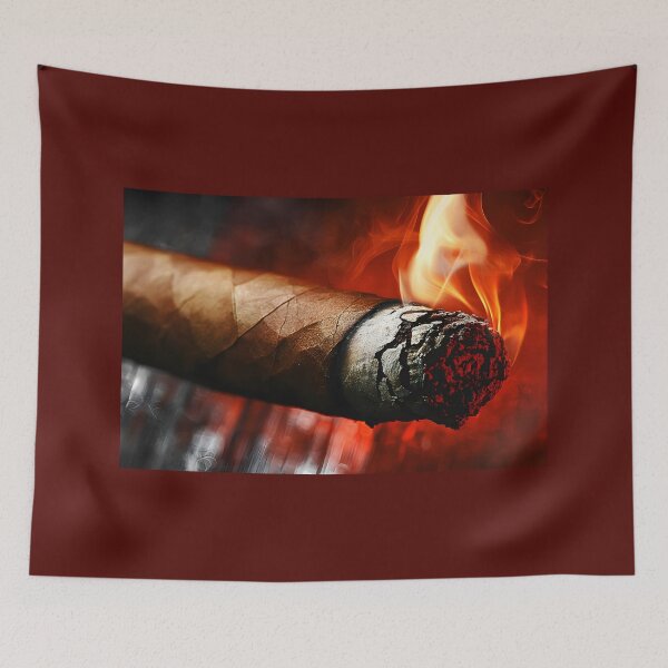 Item preview, Fiery Focus - Close-Up of Burning Cigar with Glowing Embers and Swirling Smoke designed and sold by OlfactoART Studio.