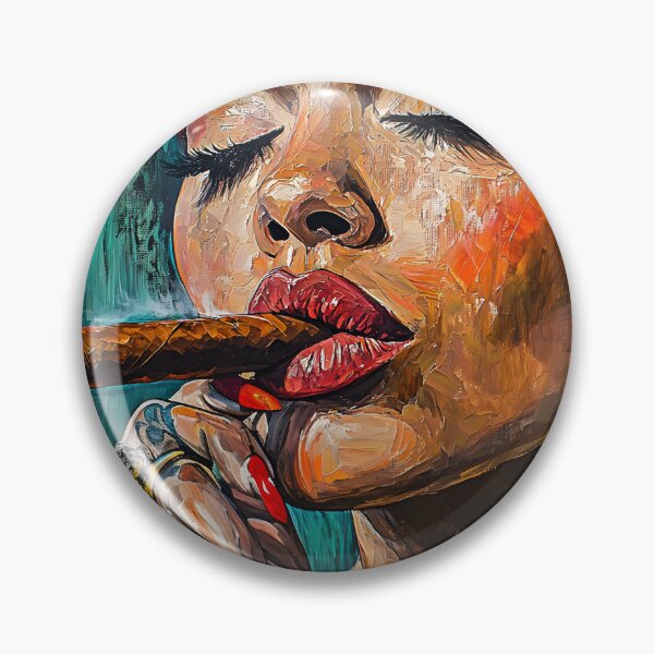 Item preview, Indulgencia audaz: mujer con maquillaje llamativo fumando un cigarro en colores vivos y expresivos designed and sold by OlfactoART Studio.