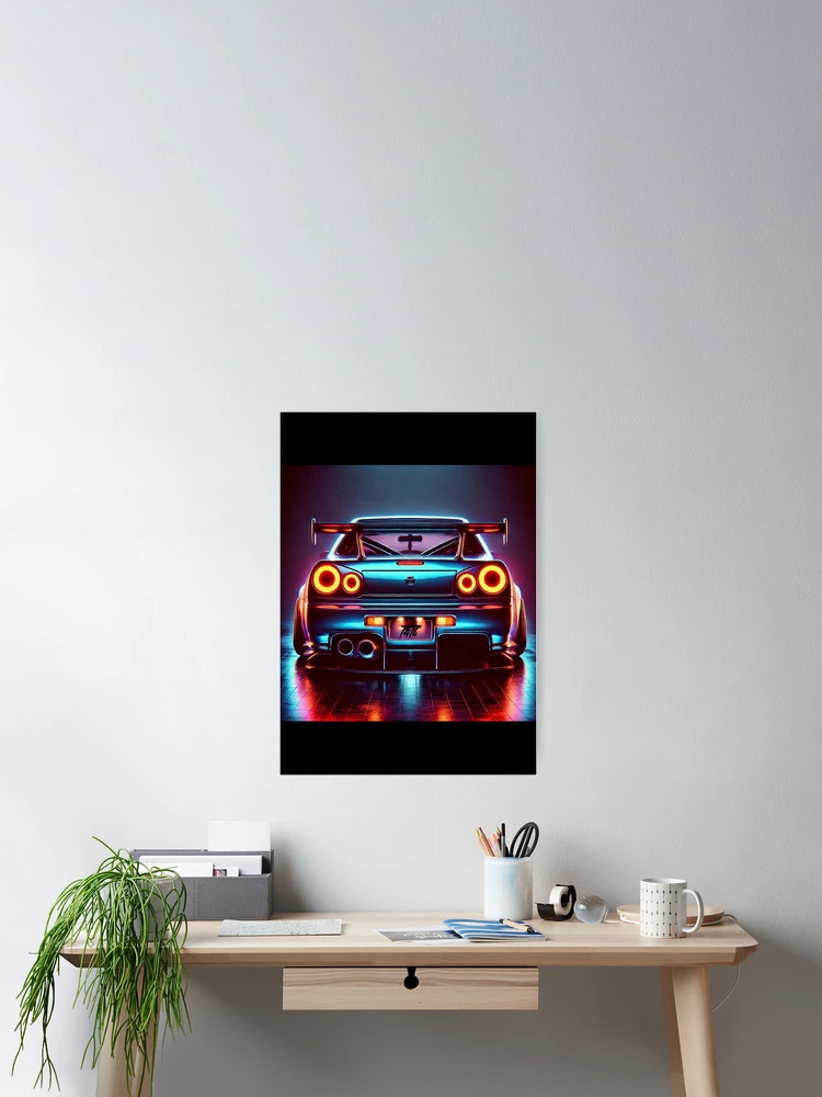 Thumbnail 2 of 3, Poster, Cyber Glow: R34 Skyline GT-R Rear designed and sold by ThrottleNThread.