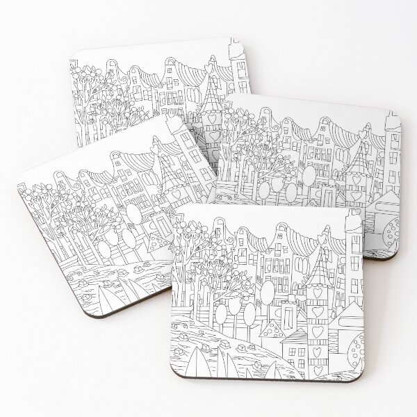 Item preview, Scenery city on a bank of a river black outline coloring pages designed and sold by chuckletuckle.