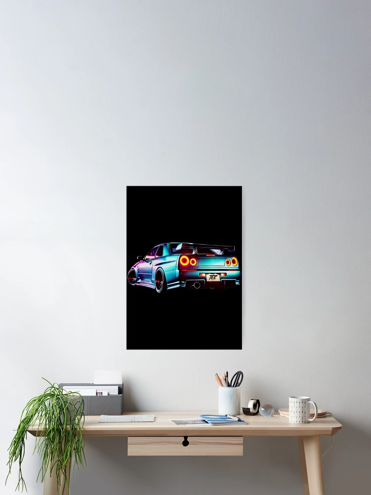 Thumbnail 2 of 3, Poster, Neon Aura: R34 Skyline GT-R Rear designed and sold by ThrottleNThread.