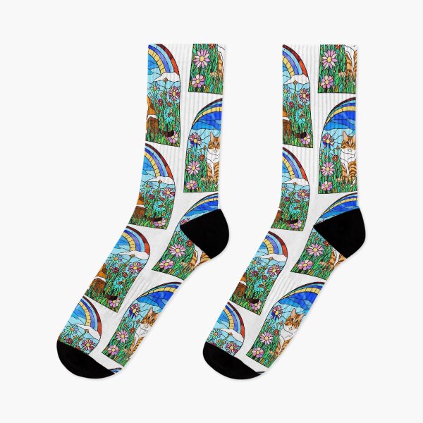 Item preview, Stained Glass Ragdoll Cat in Wildflower Field and Rainbow designed and sold by Fredster1966.