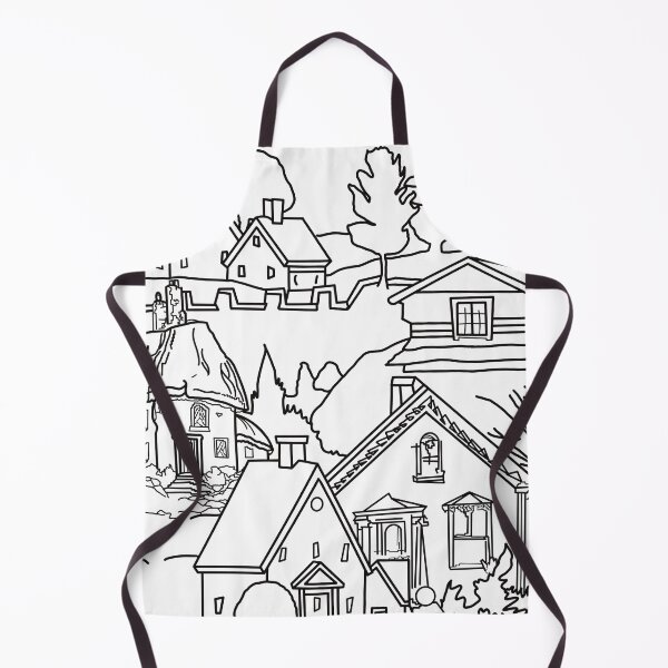 Item preview, Scenery village cottage black outline coloring pages designed and sold by chuckletuckle.