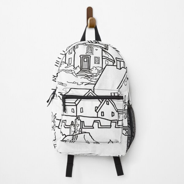 Item preview, Scenery village cottage black outline coloring pages designed and sold by chuckletuckle.