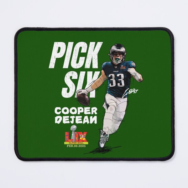 Item preview, 2025 Super Bowl Pick Six Football Rookie Cooper DeJean #33 Celebrate cartoon designed and sold by PTCartoonArt.