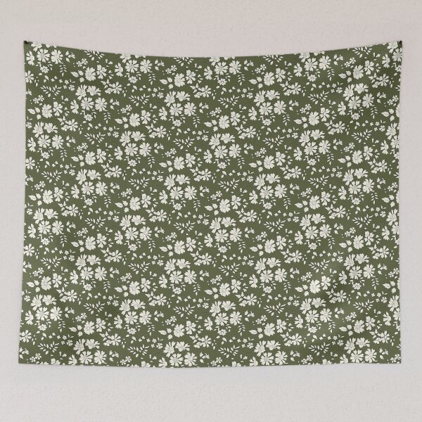 Item preview, green and white floral print fabric designed and sold by Yonacreation.
