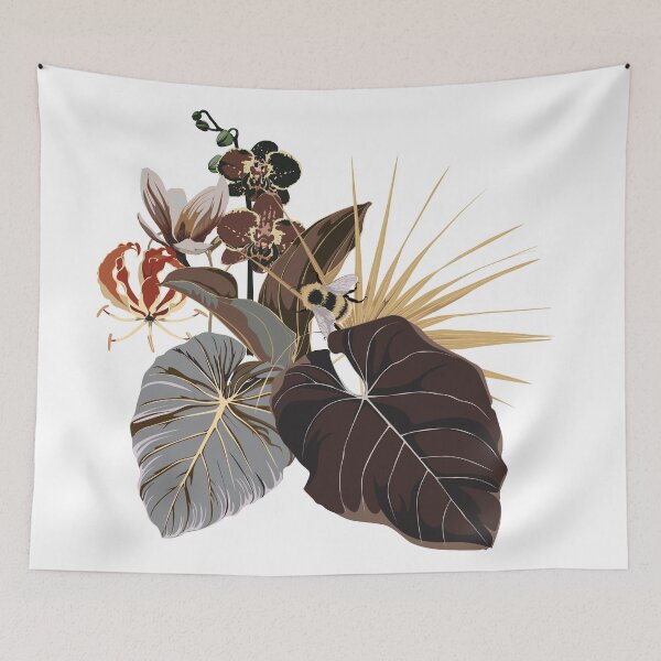Item preview, Tropical flowers and plants. Bouquet of flowers. Exotic, jungle, tropic in blue brown tones. designed and sold by MatyKotiv.