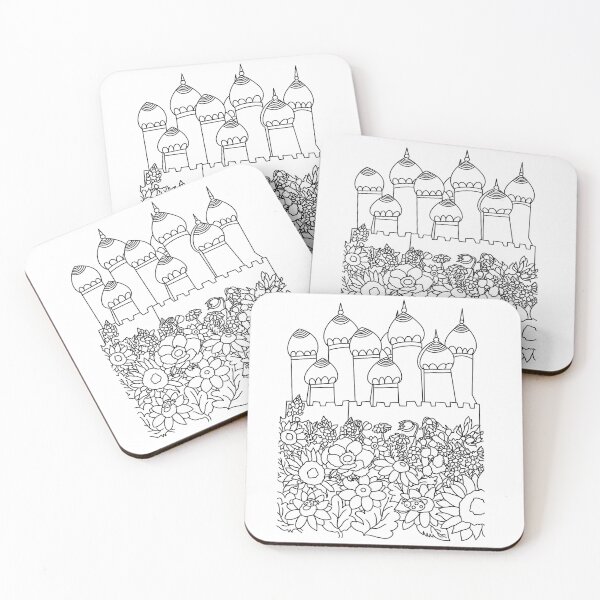 Item preview, Castle tomb mosque line art flowers eid mubarak black outline coloring pages designed and sold by chuckletuckle.