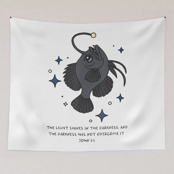 Item preview, Light Shines In Darkness Christian Bible Verse Anglerfish designed and sold by FantasyFablesC.
