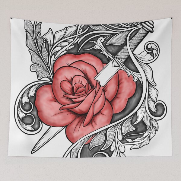 Item preview, Dagger Through Rose – Symbolic Zentangle Floral Art designed and sold by DianaZenArt.