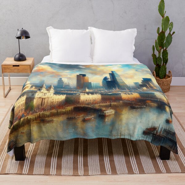 Item preview, London England Aerial Skyline Skyscrapers Thames Impressionist Painting designed and sold by TheTimeTaxi.