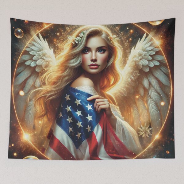 Item preview, Patriotic Angel Glory with American Flag – Mystical Freedom Art designed and sold by DruArtis.