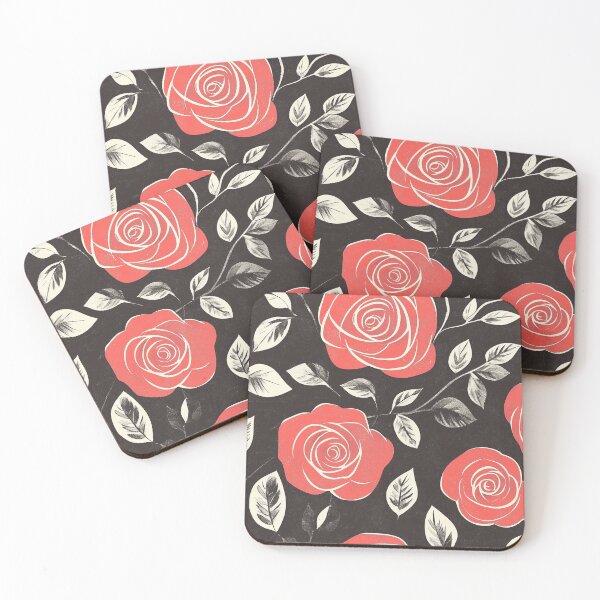 Item preview, Seamless Coral Roses: Modern Floral Pattern on Black designed and sold by MVXX.