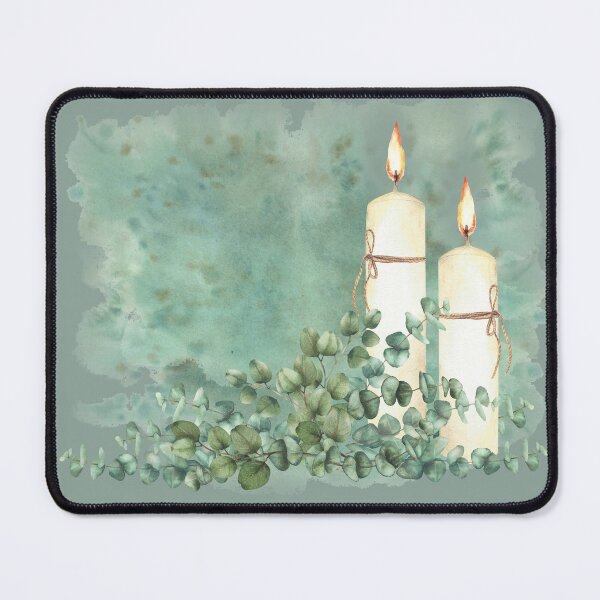 Item preview, Copy of Burning tow white church candle and green eucalyptus branch. Watercolor painting designed and sold by BartolArt.