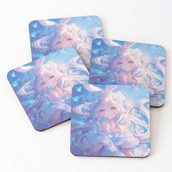 Item preview, Ethereal Bunny Girl with Blue Butterflies – Dreamy Fantasy Anime Art designed and sold by Kawai Anime Shop.