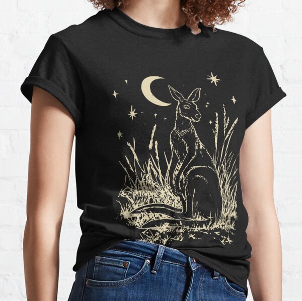 Item preview, Australian Moon Kangaroo Art - Night Desert Wildlife Golden Print designed and sold by TuncGK.