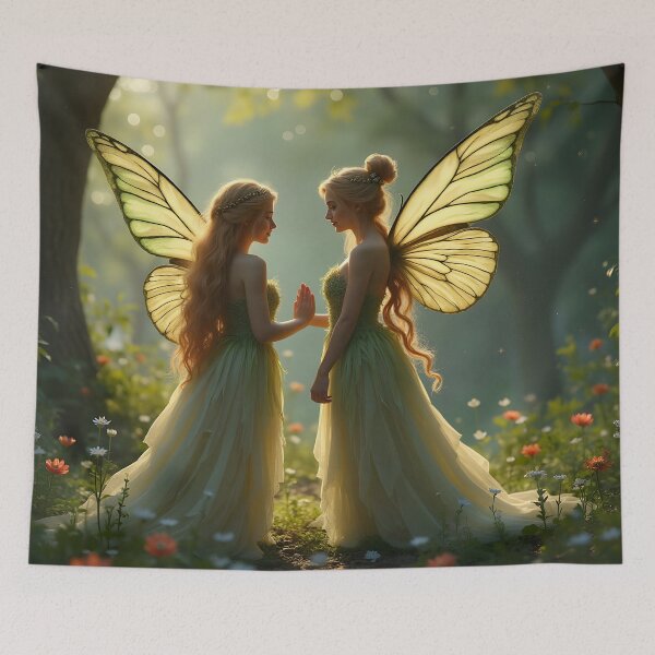 Item preview, Two Enchanted Fairies Meet in a Magical Forest designed and sold by vividcrucibledesigns.