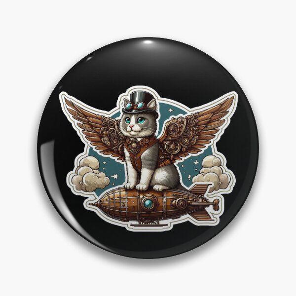Item preview, Steampunk Cat with Mechanical Wings on Airship - Whimsical Fantasy Art designed and sold by Psycho-Crazy.