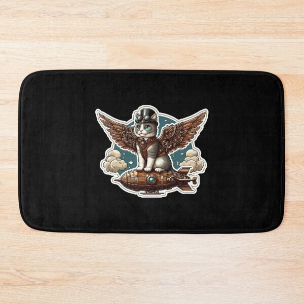 Item preview, Steampunk Cat with Mechanical Wings on Airship - Whimsical Fantasy Art designed and sold by Psycho-Crazy.