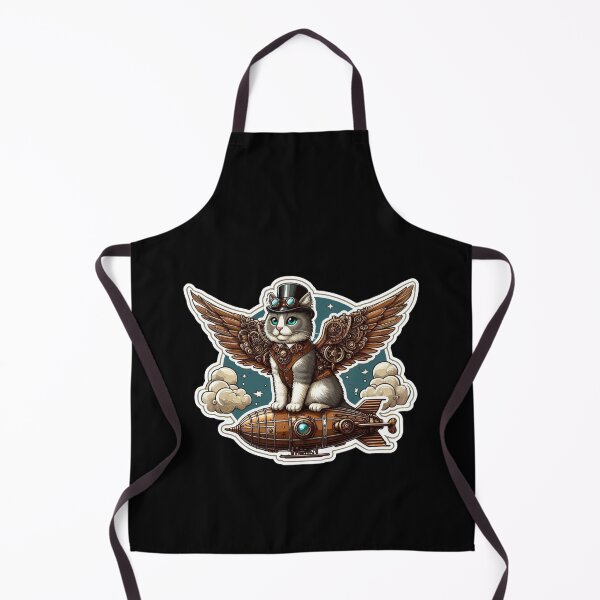 Item preview, Steampunk Cat with Mechanical Wings on Airship - Whimsical Fantasy Art designed and sold by Psycho-Crazy.