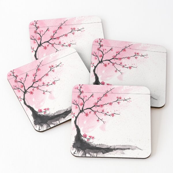 Item preview, Minimalist Cherry Blossom Watercolor | Japanese Ink Art Print designed and sold by Fox & Thorn Art.