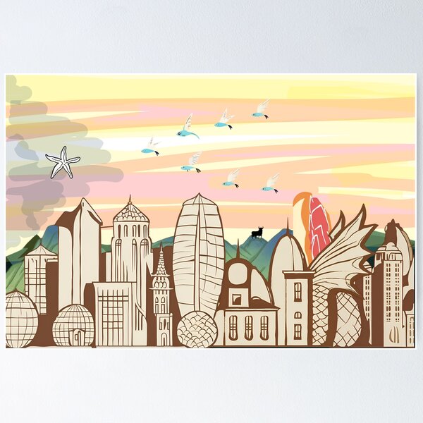Vista previa del artículo con la obra «Horizonte de Barcelona», diseñado y vendido por surlycakes.